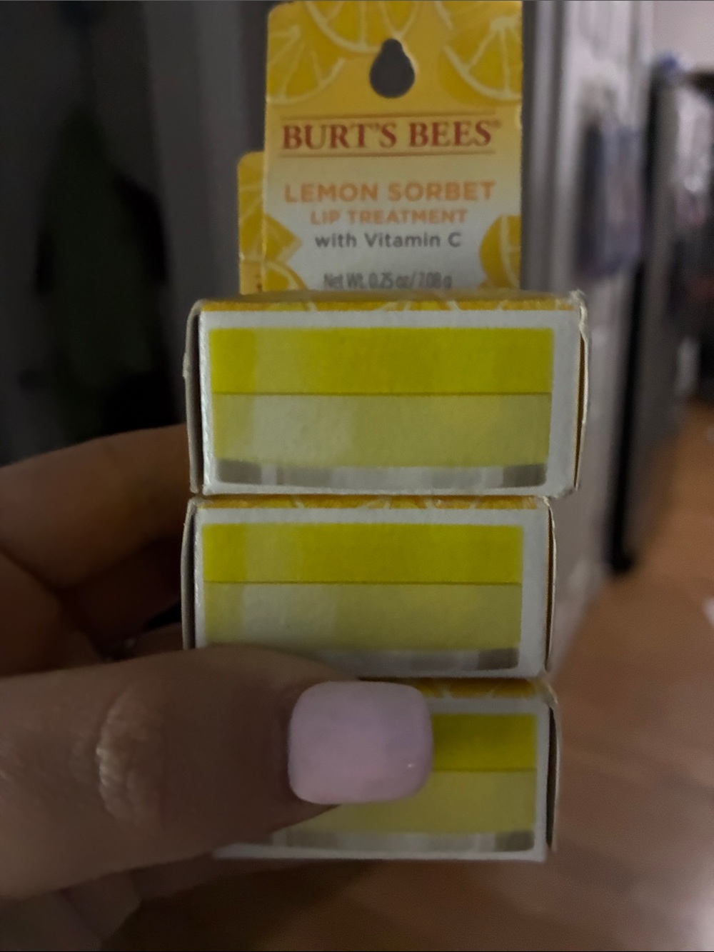 3 packs Burt's Bees Lemon Sorbet Lip Treatment - Yellow Packaging